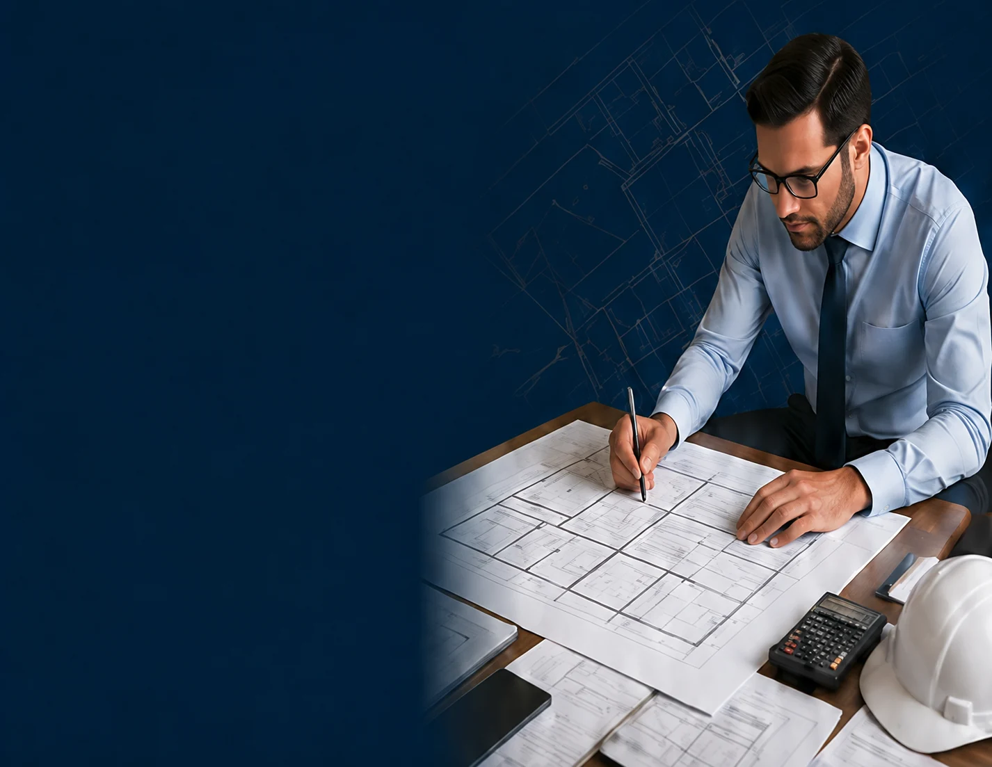 Especialista analizando un proyecto arquitectónico